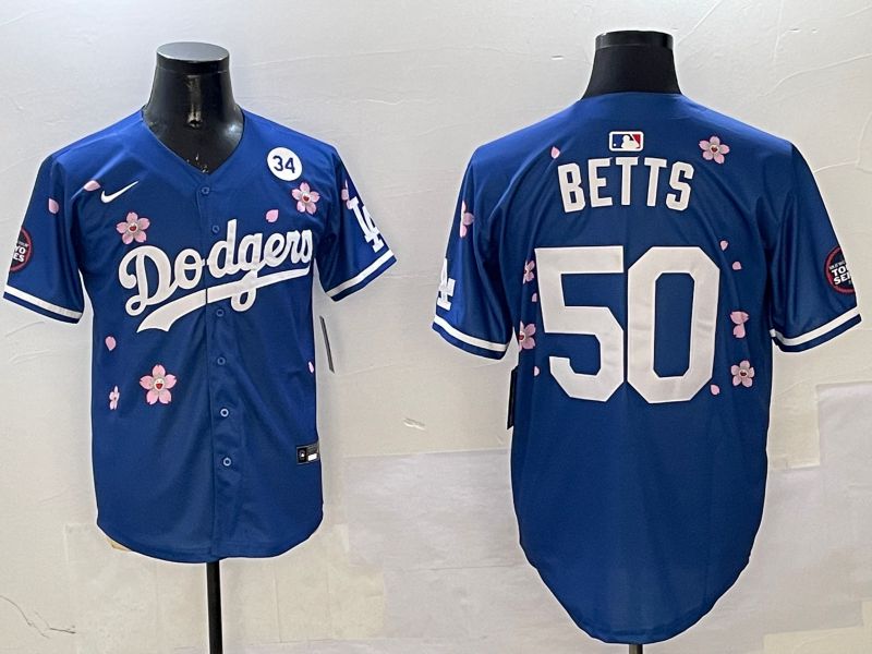 Men Los Angeles Dodgers 50 Betts Blue Sakura Edition 2025 Nike MLB Jersey style 5